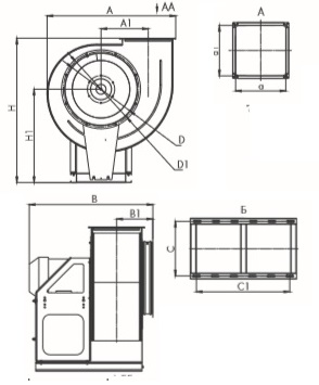 Габаритные Размеры радиального вентилятора низкого давления серии ВР 86-77-2.5